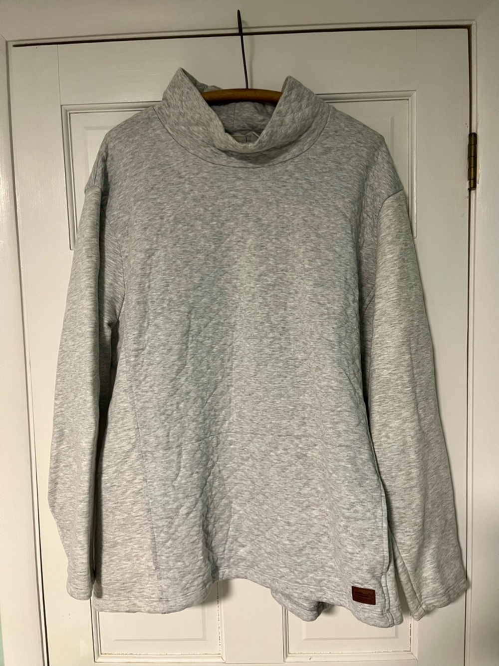 L.L. Bean Light Gray Quilted Funnel Neck Pullover
